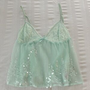 Edikted Light Green Lace Sequin Tank